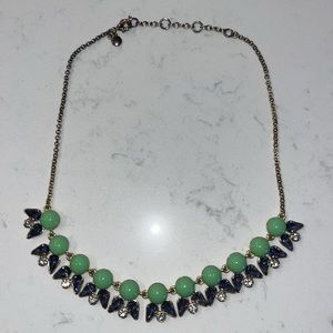 J. Crew blue crystal and green enamel bead necklace.